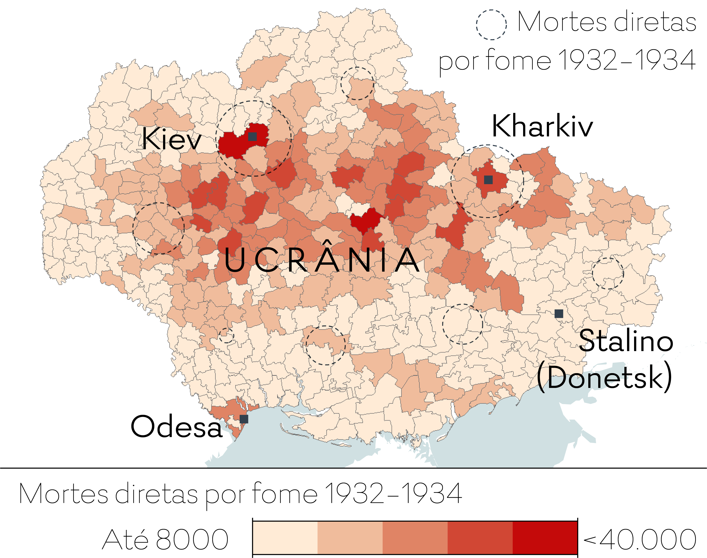 Mortes diretas por fome 1932-1934, por divisão administrativa