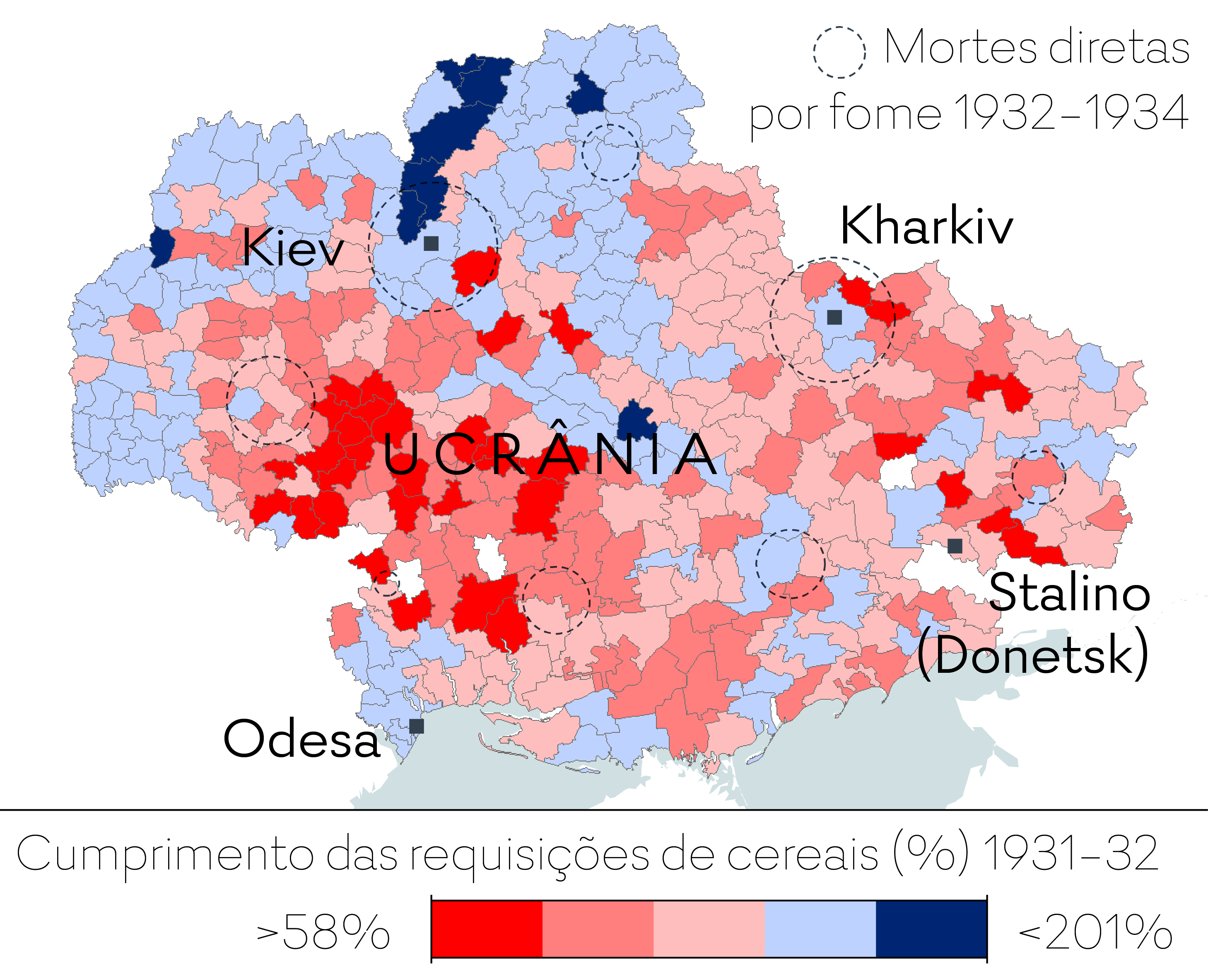Taxa de cumprimento das requisições de cereais (%), 1931-1932 por divisão administrativa